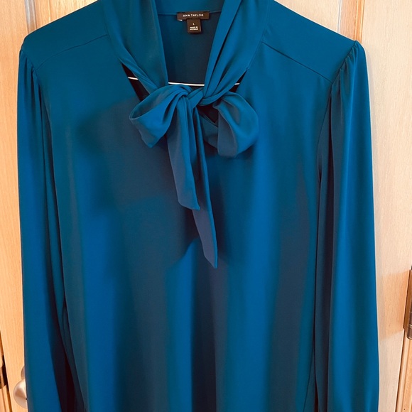 Ann Taylor Teal Bow-Tie Long-Sleeve Blouse - Picture 9 of 10